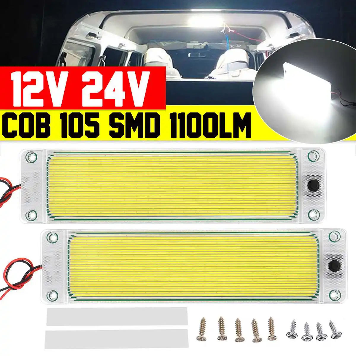 

Светодиодная лента для салона автомобиля, 2 шт., 12 В, 24 В, COB, 8000 К