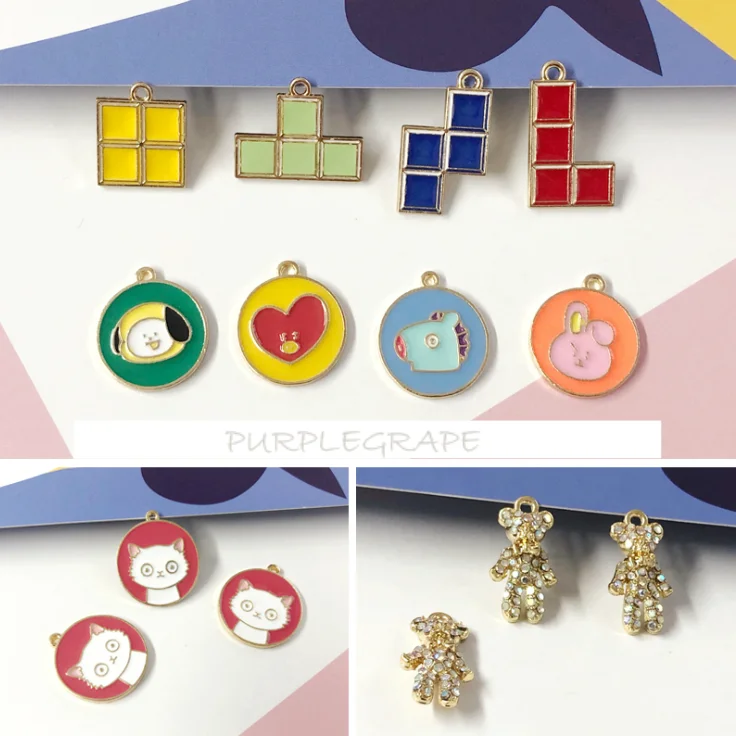

DIY серьги ручной работы материалы цветные аксессуары из сплава тетрис Китти Медведь Кролик Кулон аксессуары 4 шт
