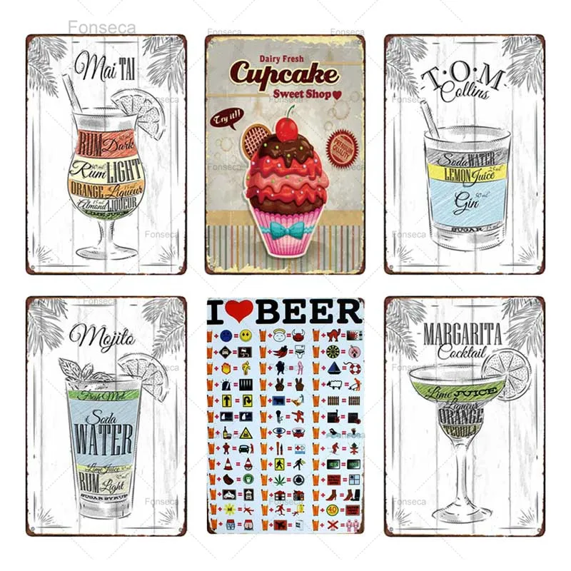 Жестяные вывески для коктейлей металлическая тарелка напитков настенный