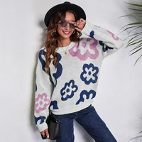 winter clothes women knitted sweater floral print long sleeve sweaters casual tops loose jumper warm pullovers pull femme hiver