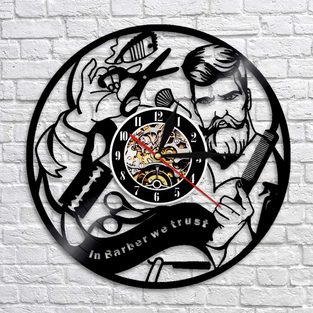 Тихие настенные часы с виниловой пластиной для парикмахерской|Настенные часы| |