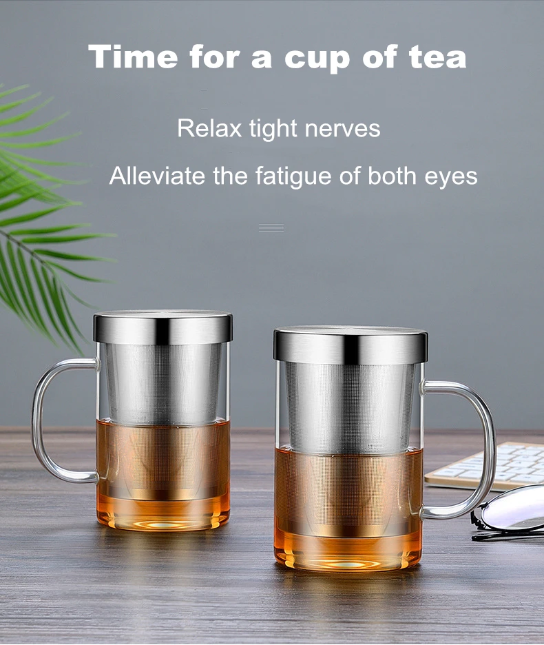 500ml Travel Heat-resistant Glass Tea Infuser Mug With Stainless Steel Lid Coffee Cup Tumbler Kitchen Heat-resistant Large