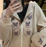 dourbesty womens butterfly print hoodies long sleeve zip up loose sweatshirts with pockets e girls 90s y2k casual streetwear