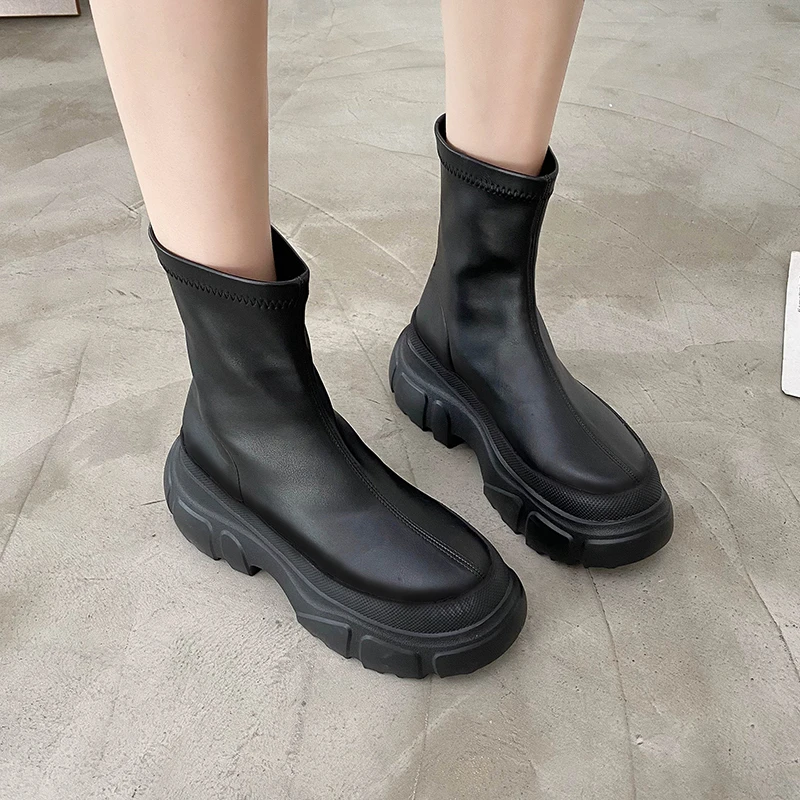 

Женские ботильоны на платформе и среднем каблуке, зимние теплые ботинки на молнии, мотоциклетные ботинки-гладиаторы, 2021