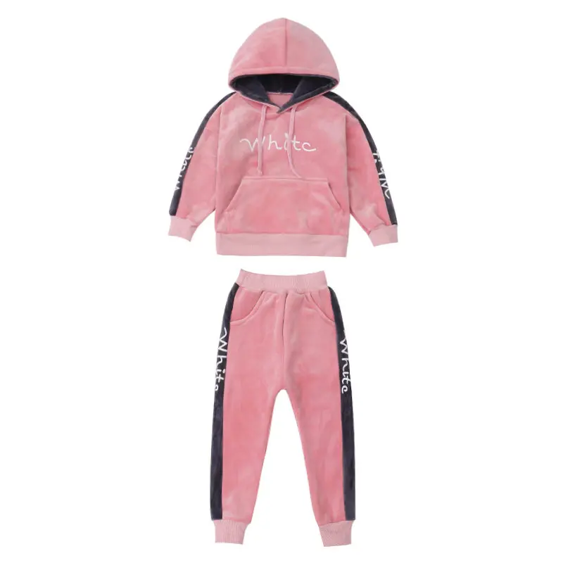 

Sport Suit for Girls Clothing Set Flannel Letter Print Hooded Pullover Tracksuit Kids Girls Outfits Teenage Sweatsuit Clothes