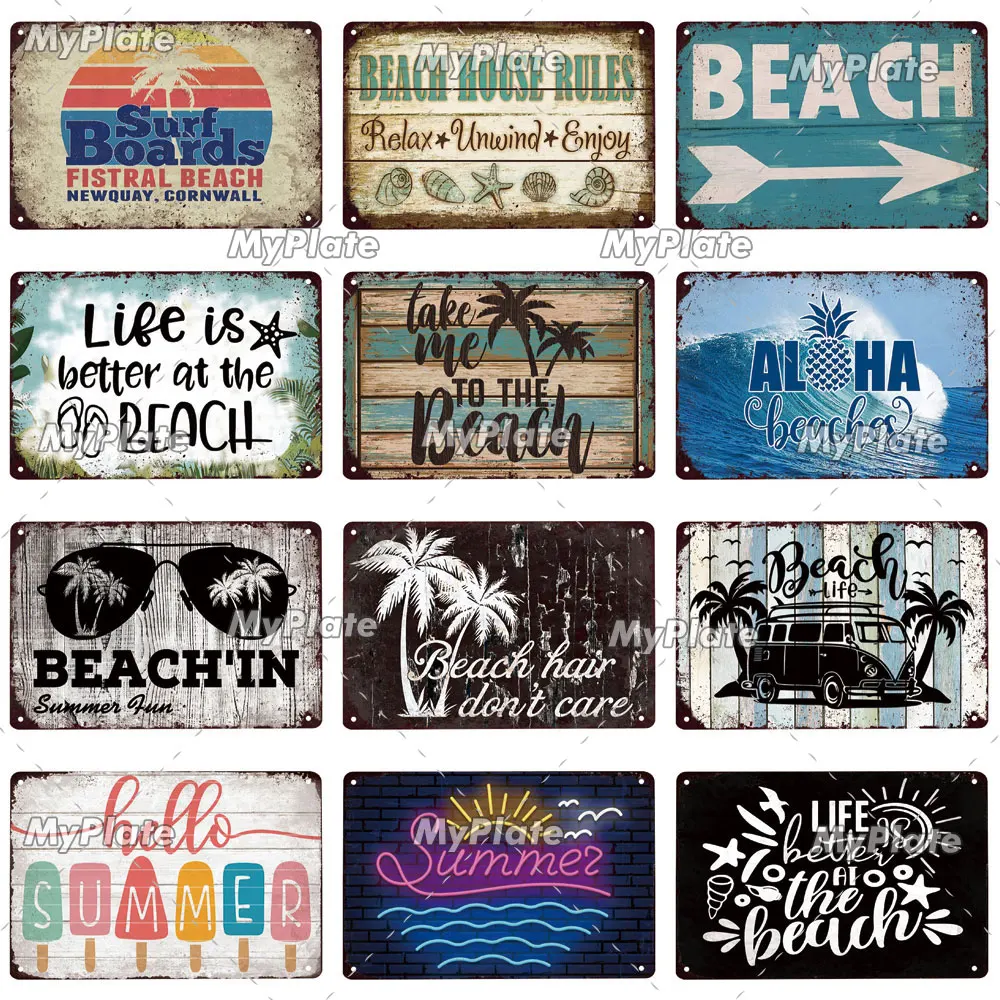 [MyPlate] метал для серфинга на пляже жестяной знак Настенный декор бара пляжа налет