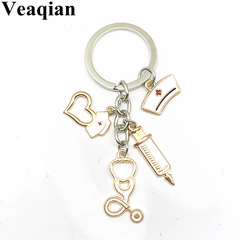Veaqian new nurse cap medical keychain needle syringe thermometer lady jewelry gift. | Украшения и аксессуары