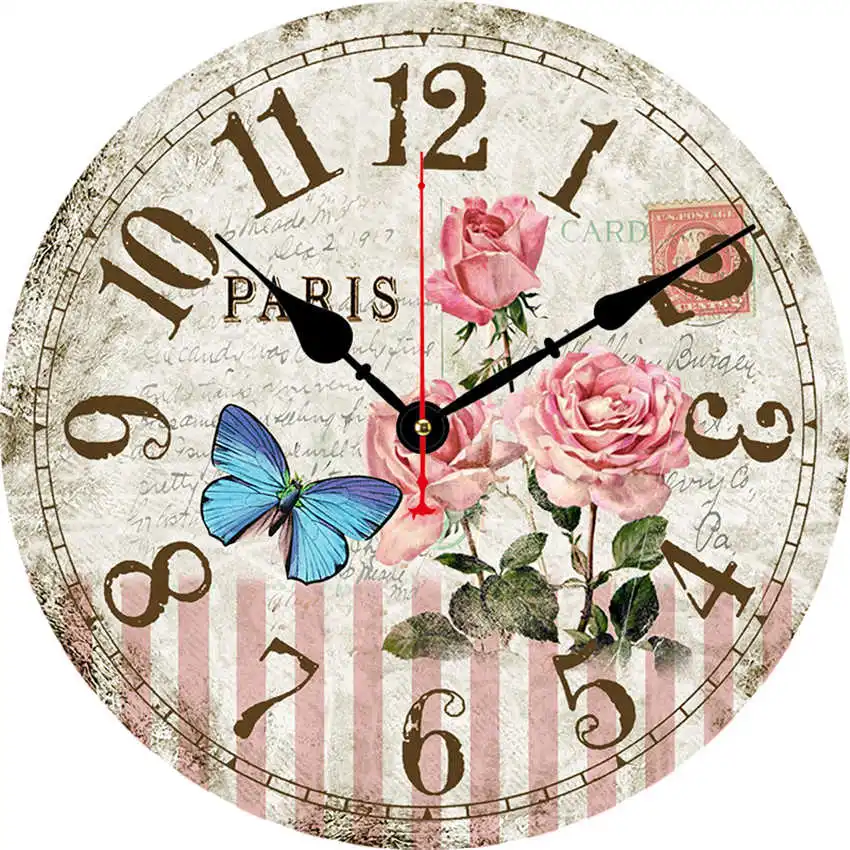 Flower Clock C Цветочные антикварные настенные часы, настенные часы в винтажном стиле, большие часы настенные, круглые Horloge, ретро деревенские декоративные - Цвет: Flower Clock C