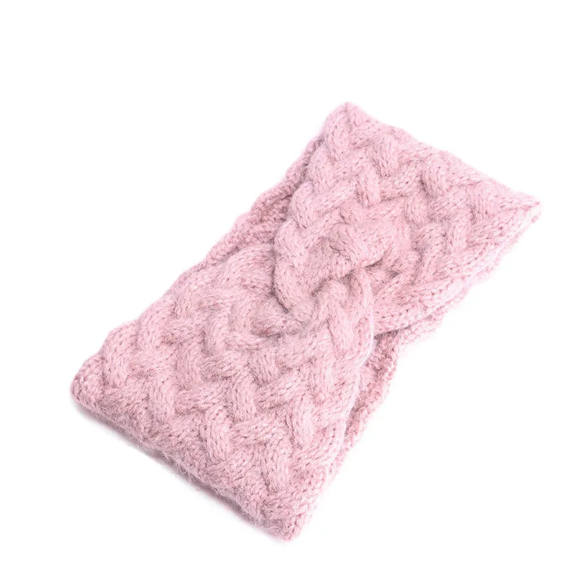 Pink Зимний ушной теплый шерстяной твист оголовье тюрбан Леди крючком широкая эластичная повязка для головы головной убор покрытием аксессуары для волос - Color: Pink