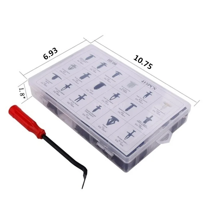 

415 Pcs Car Retainer Clips & Plastic Fasteners Kit - 18 Most Popular Sizes Auto Push Pin Rivets Set -Door Trim Panel Clips