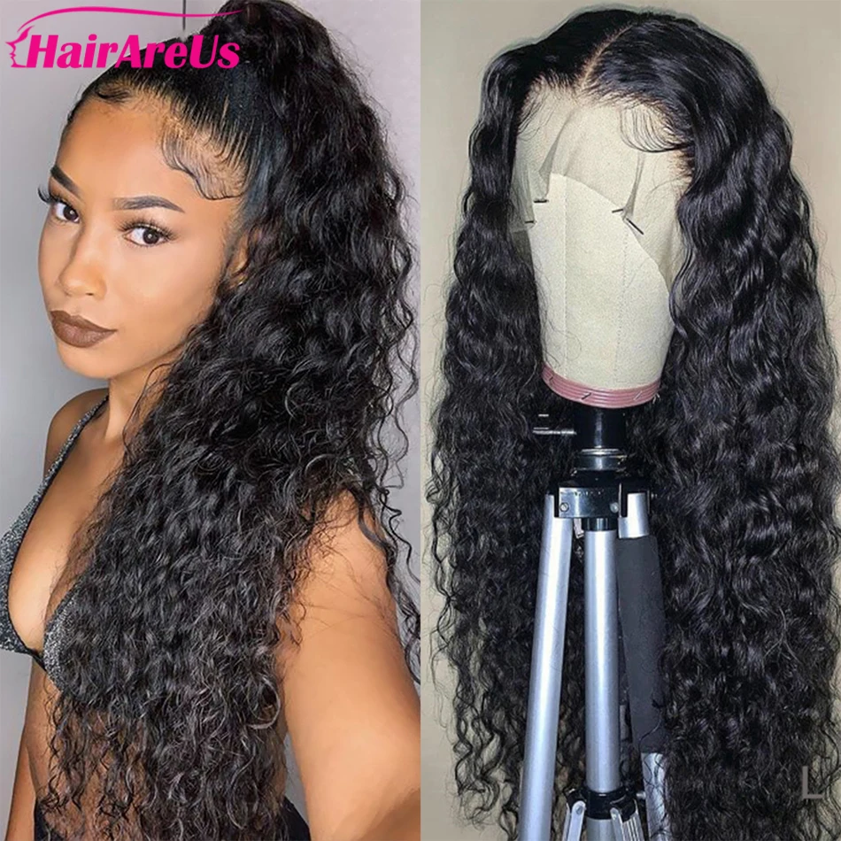 

Natural Black Water Wave Wig 13x4 Lace Front Human Hair Wig For Black Women Pre Plucked 150 Density Remy Wig