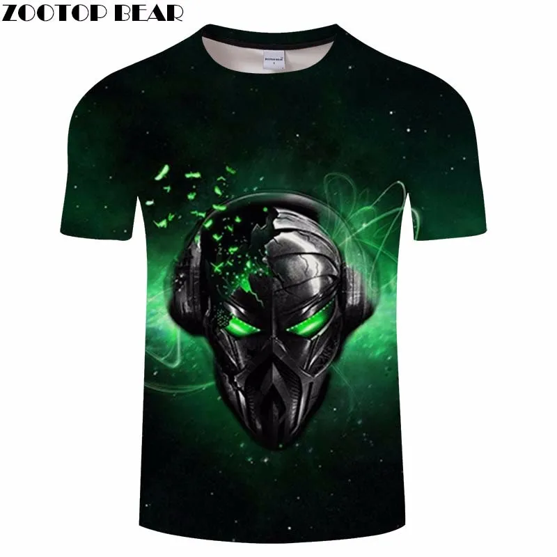 3D Футболка с принтом зеленым глазом черепа модная мужская футболка блины для