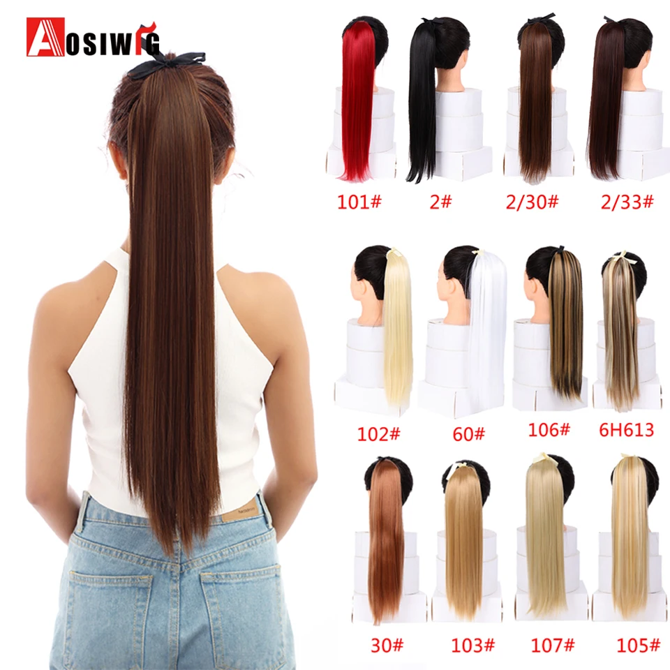 AOSIWIG длинные прямые накладные синтетические волосы конского хвоста часть из