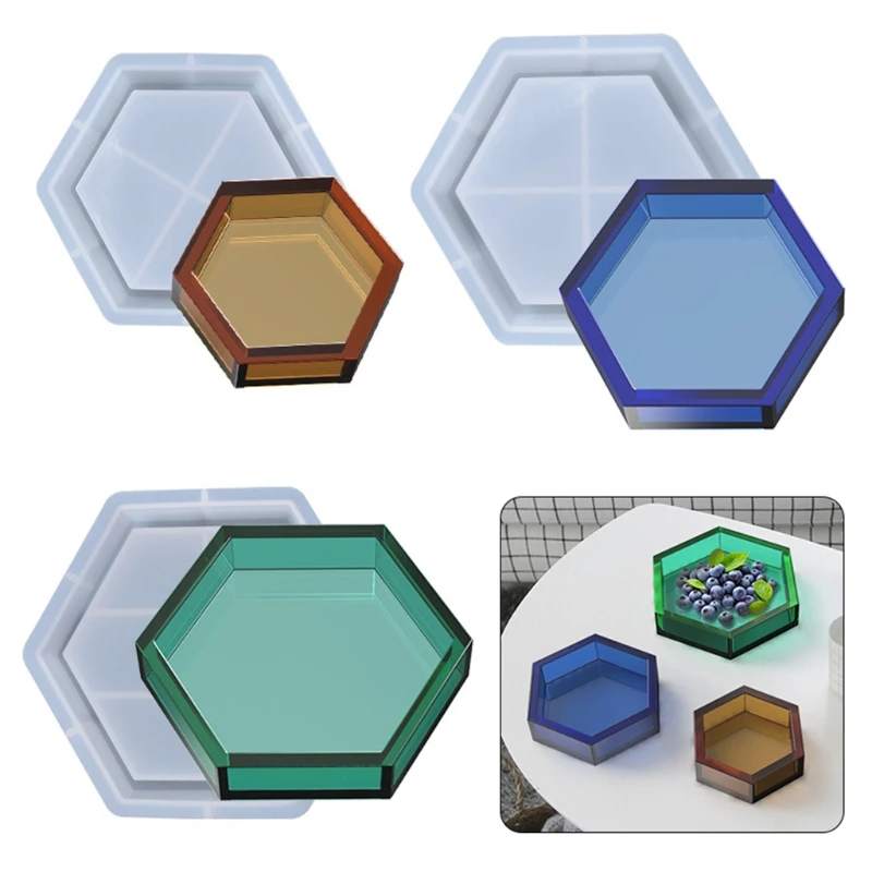 

Hexagonal Fruit Storage Box Epoxy Resin Mold Serving Tray Jewelry Holder Casting Silicone Mould DIY Crafts Ornament Mold