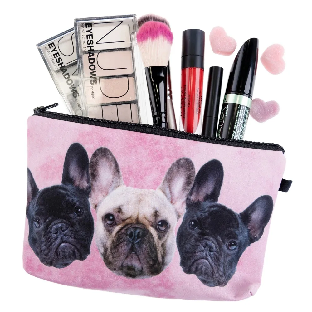 

UOSC Bulldog Trio Pink 3D Printing Makeup Bags Women Cosmetic Bag Trousse Maquillage Femme Neceser Make up Bag Pencil Case