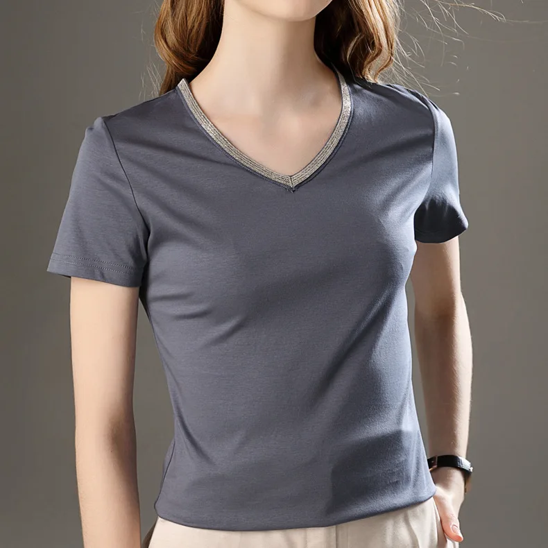 

2021 new fashion T-shirt Summer pure cotton women slim fit summer collar