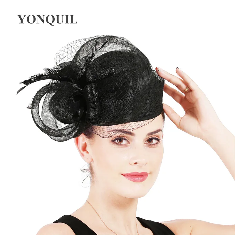 Женская Вуалетка для волос Ascot Sinamay элегантная Свадебная шляпка с перьями