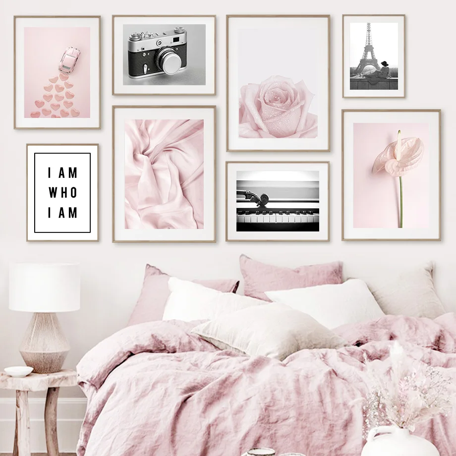 

Paris Tower Woman Light Pink Rose Wall Art Canvas Painting Nordic Posters And Prints Wall Pictures For Living Room Vintage Decor