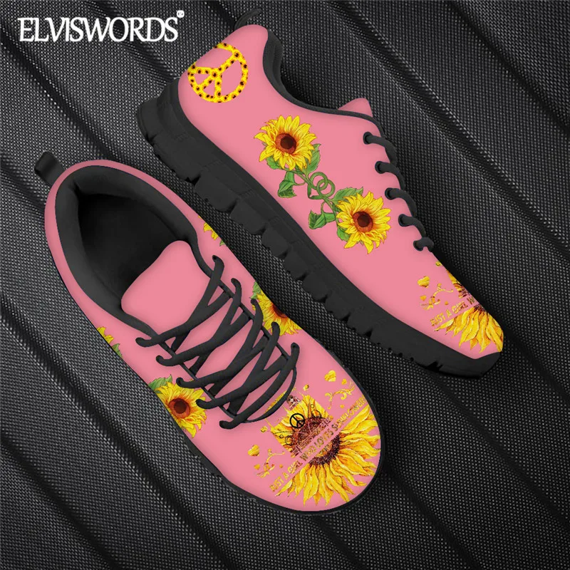 

ELVISWORDS/Дизайнерские женские кроссовки с подсолнухами; Коллекция 2021 года; Фирменный дизайн; Обувь розового цвета на плоской подошве для девоч...