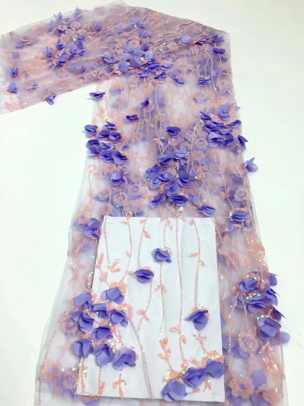 

3D Applique Lace Fabric Lilac color French Net Lace Fabric African Nigerian Tulle Lace Fabric For Wedding Party Dress