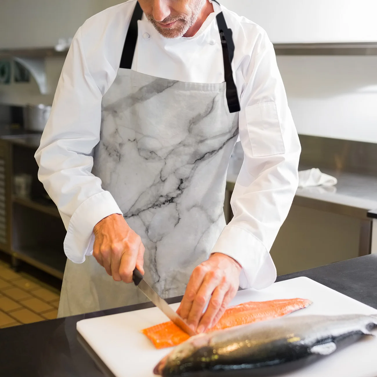 Фартук для детской кухни с белым мраморным рисунком рабочая одежда мужской