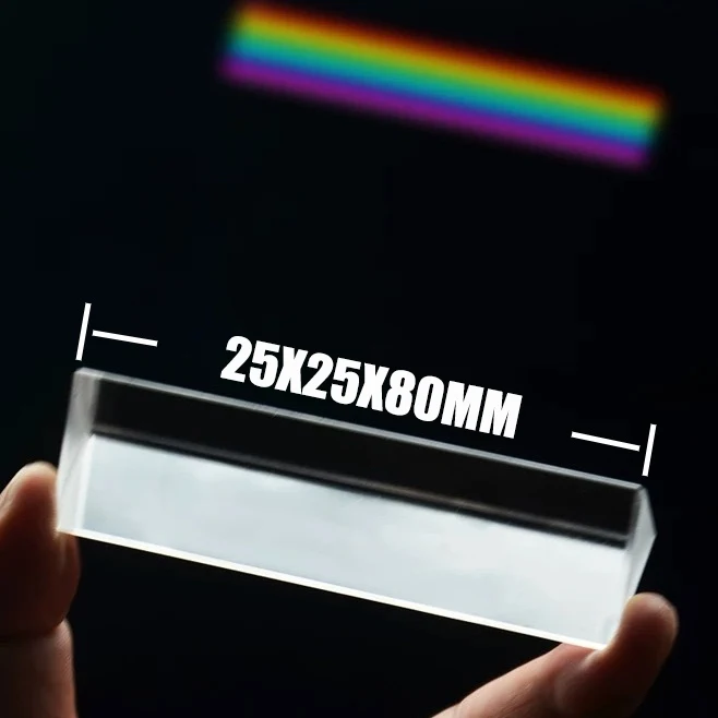 

25x25x80mm Rainbow Triangular Prism Optical Prisms Glass Physics Teaching Refracted Light Spectrum Children Students Present