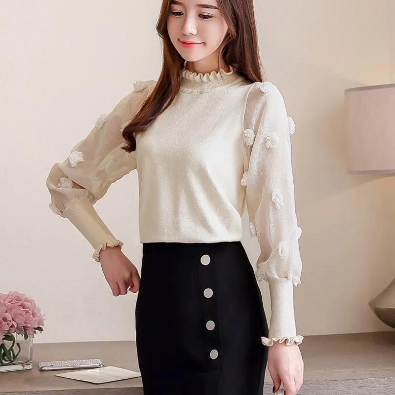 Женский черный лоскутный сексуальный свитер с круглым вырезом кружевной