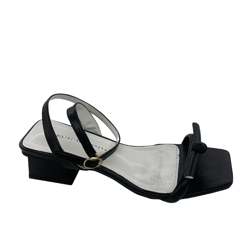 

Flat Sandal Shoe Med 2021 Women's Suit Female Beige All-Match Buckle Strap Summer Heels Without Fashion Medium New Spring Black