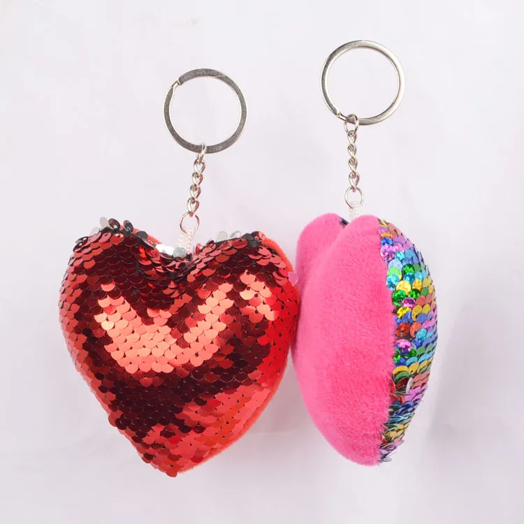 Материал с пайетками Персиковое сердце дизайн русалка хлопок брелок сумка кулон