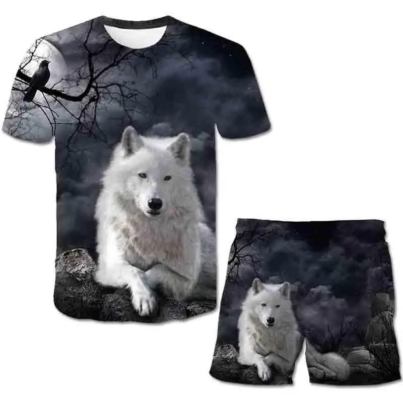 

Summer Animal Wolf Shorts for Men/Women Brand Shorts 3D Print Funny Pants Shorts + T Shirt Suit Sets Graphic Clothing 2021