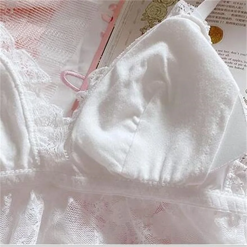 Нижнее белье в японском стиле для девочек мягкий белый кружевной комплект с
