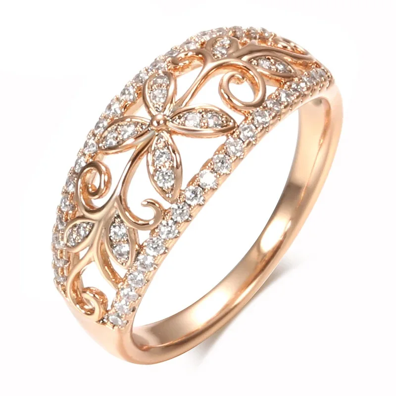 

Luxury Female White Crystal Stone Ring Charm Rose Gold Color Wedding Rings For Women Cute Bride Flower Zircon Engagement Ring