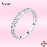 bamoer pure white finger ring for women shiny clear zircon genuine 925 sterling silver elegant ring formal wedding jewelry gift