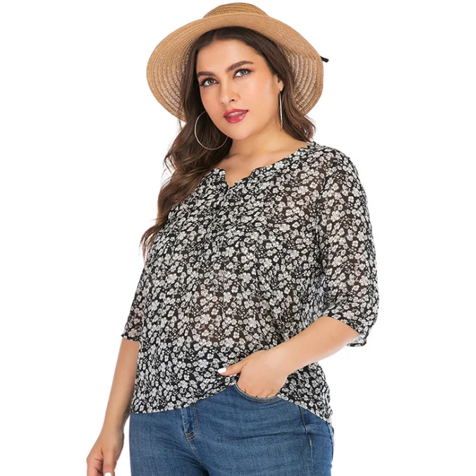 6XL размера плюс шифоновая блузка женская летняя V образным вырезом Половина