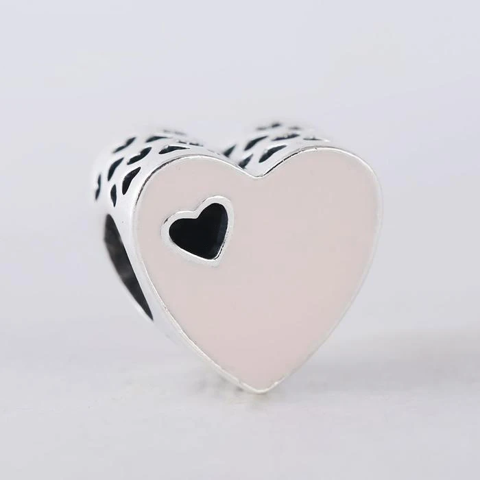 Подлинное 925 пробы серебро надписи Sweet Love Heart розовой эмали бисера ажурная