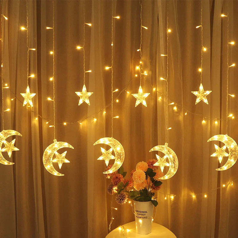 eid mubarak decoraion for home moon star led curtain light string garland islamic muslim party al adha ramadan christmas decor free global shipping