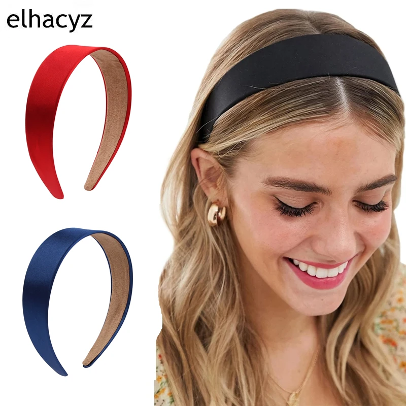 

1PC 2023 New Chic Lady Smooth Solid Satin Hair Band Plain Alice Headbands 4CM Wide Hairband Ribbon Women Girls Hair Accessories