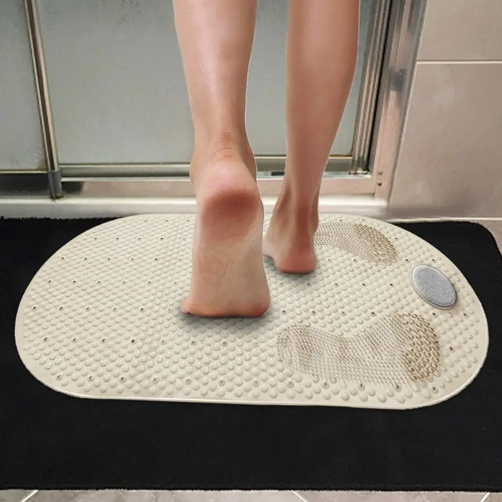 Bath Tub Shower Mat Foot Scrubber With Natural Pumice Stone Oval Bathtub Antislip Suction Cups And Drain H | Дом и сад