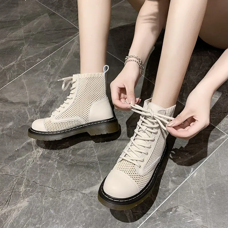 

Thick bottom Martin boots sandals female 2020 new summer mesh gauze boots breathable hollow short boots net boots X009