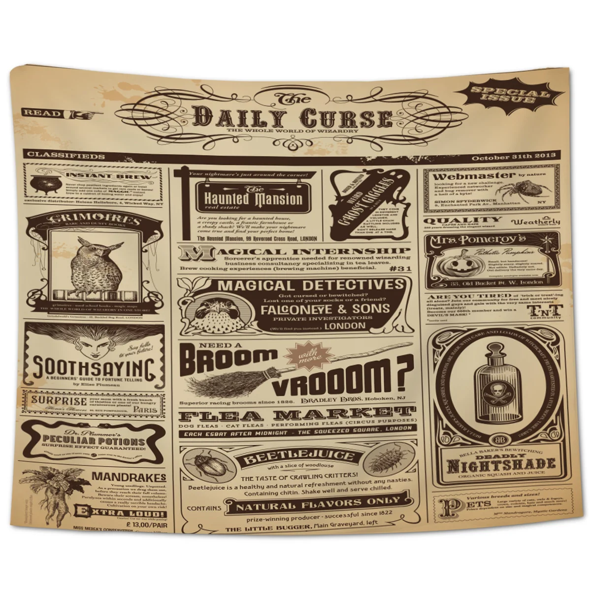 Старое газета фестиваль Хэллоуин Настенная подвесная стена искусственное