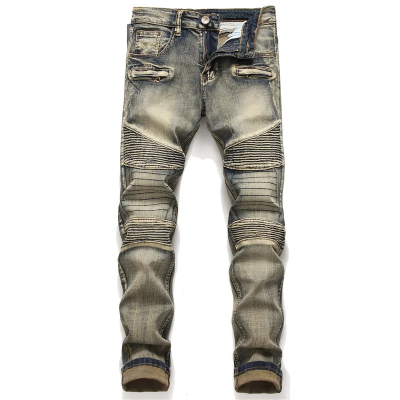 2021 New Fashion Mens Slim Biker Jeans Skinny Motorcycle Jean Homme Autumn Ripped Straight Denim Pants Men Destroyed Jeans
