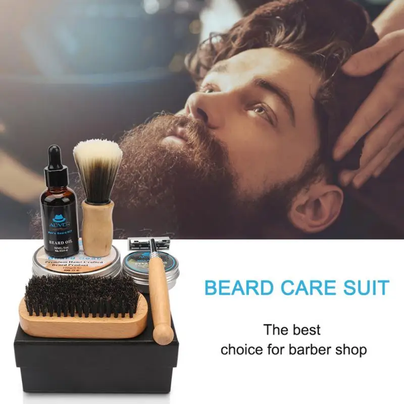 Набор для очистки бороды 5 шт. с эфирной щеткой шампуня расческой масляным кремом