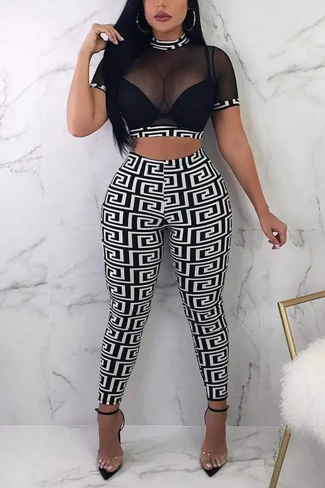 

T-shirt Women's sexy mesh trousers nightclub suit