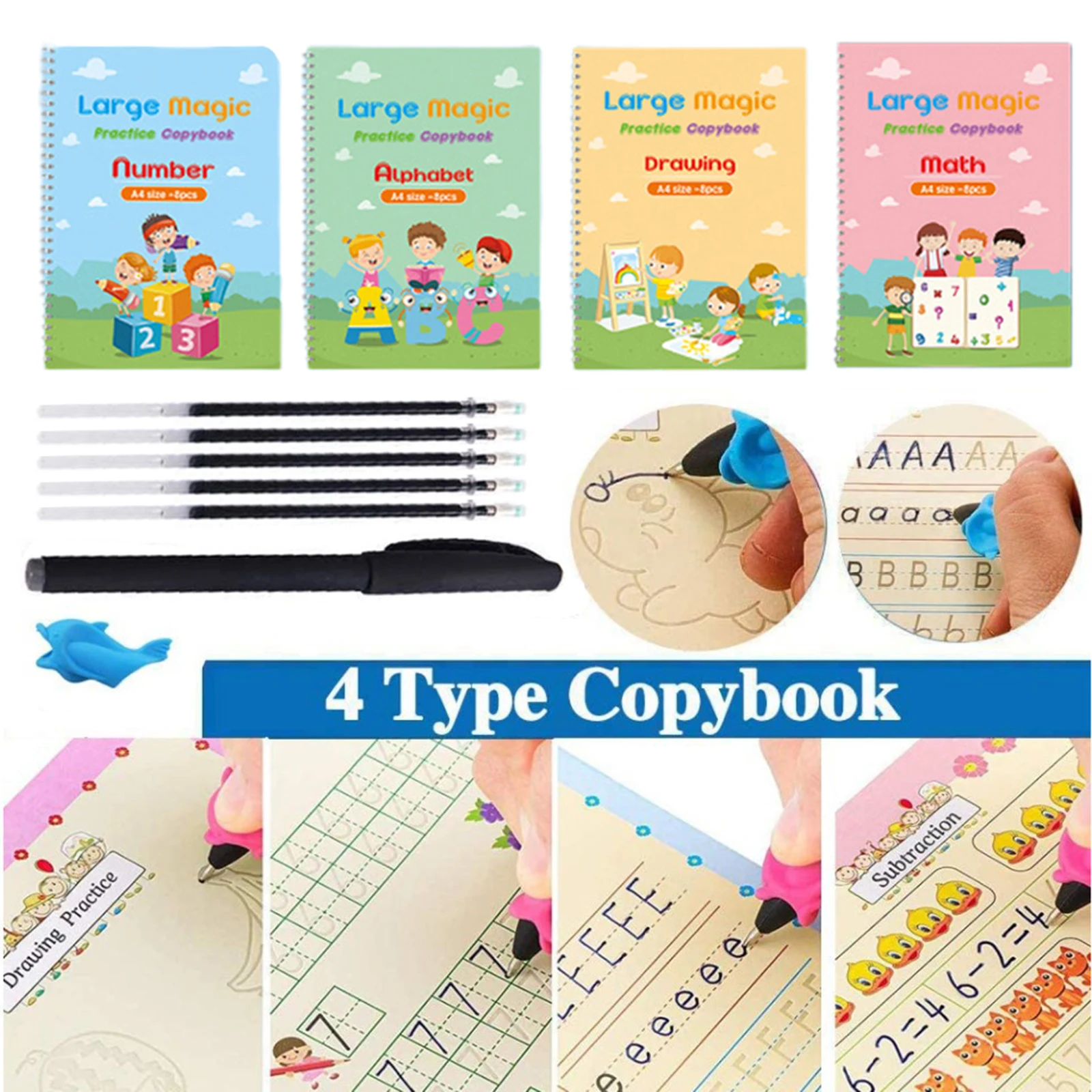 

4pcs A4 Size Children's Copybook English Version School Supplies For Kids Repeat Writing Practice