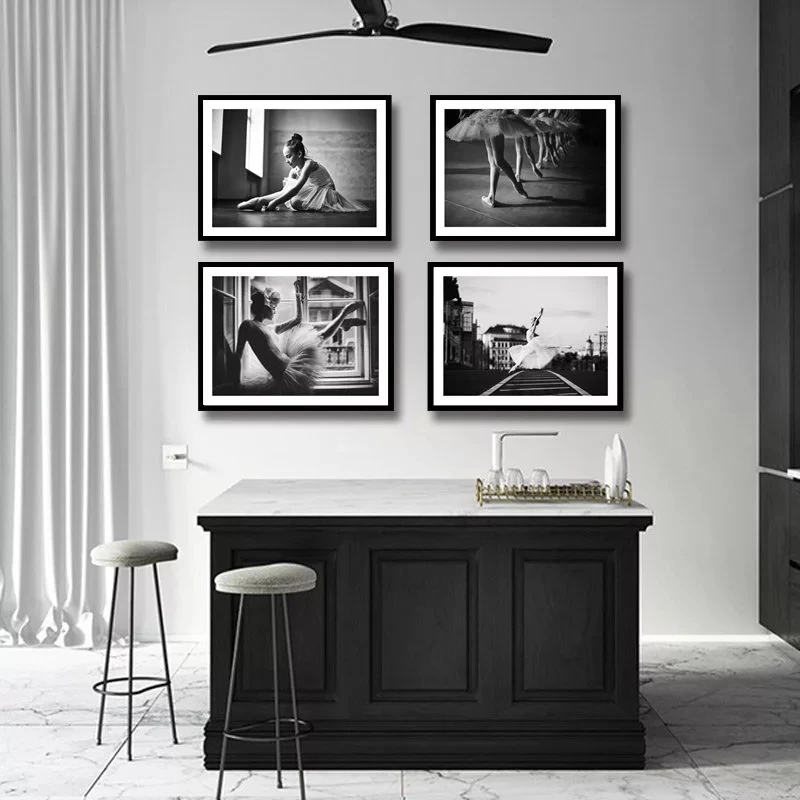 Черно белый декоративный плакат для фотографий танцовщица балерина холщовая