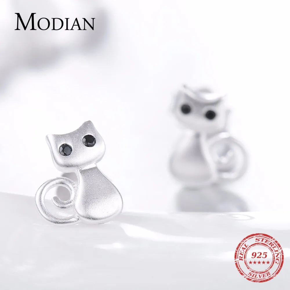 Серьги-гвоздики Modian из серебра 925 пробы с милыми котами женские милые модные