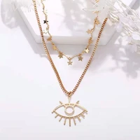 fashion personality womens necklace creative retro simple star eye pendant double alloy necklace 2021 trend party new gift
