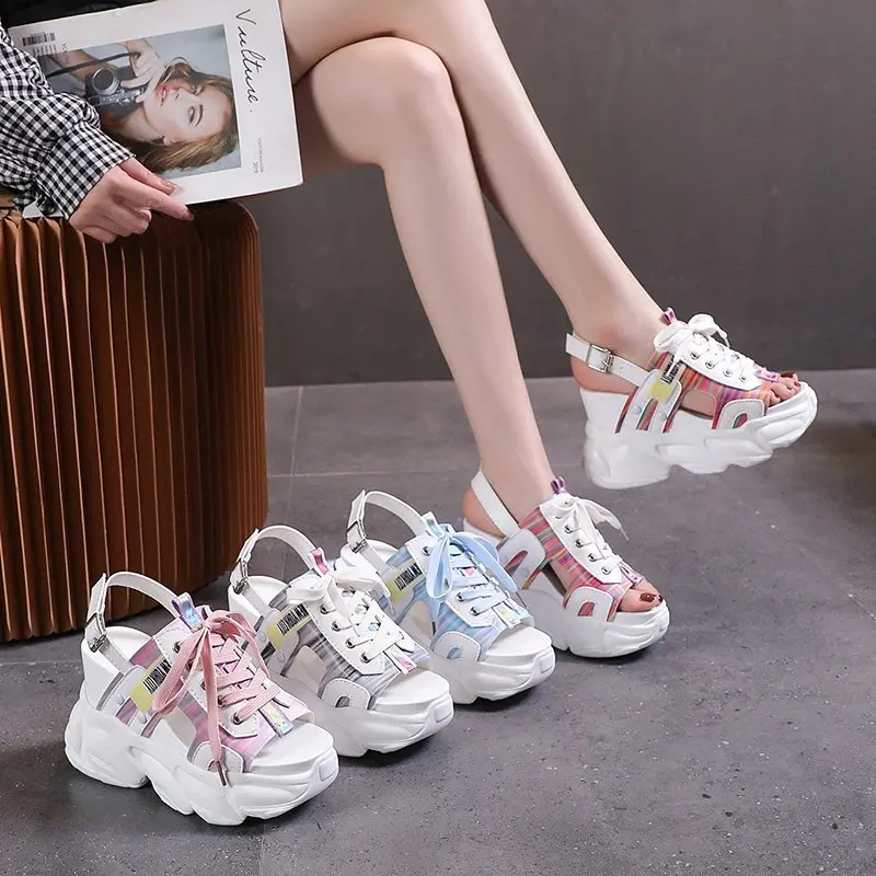 

2021newPlatform Sandals Women 2021 New Summer Chunky High Heels Female Wedges Shoes for Women Fish Toe White Sandalia Feminina