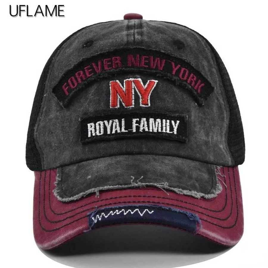 

UFMALE Trucker Cap Letter Embroidery Breathable Mesh Baseball Caps for Men Women Washed Baseball Cap with NY Patch Kpop Bone
