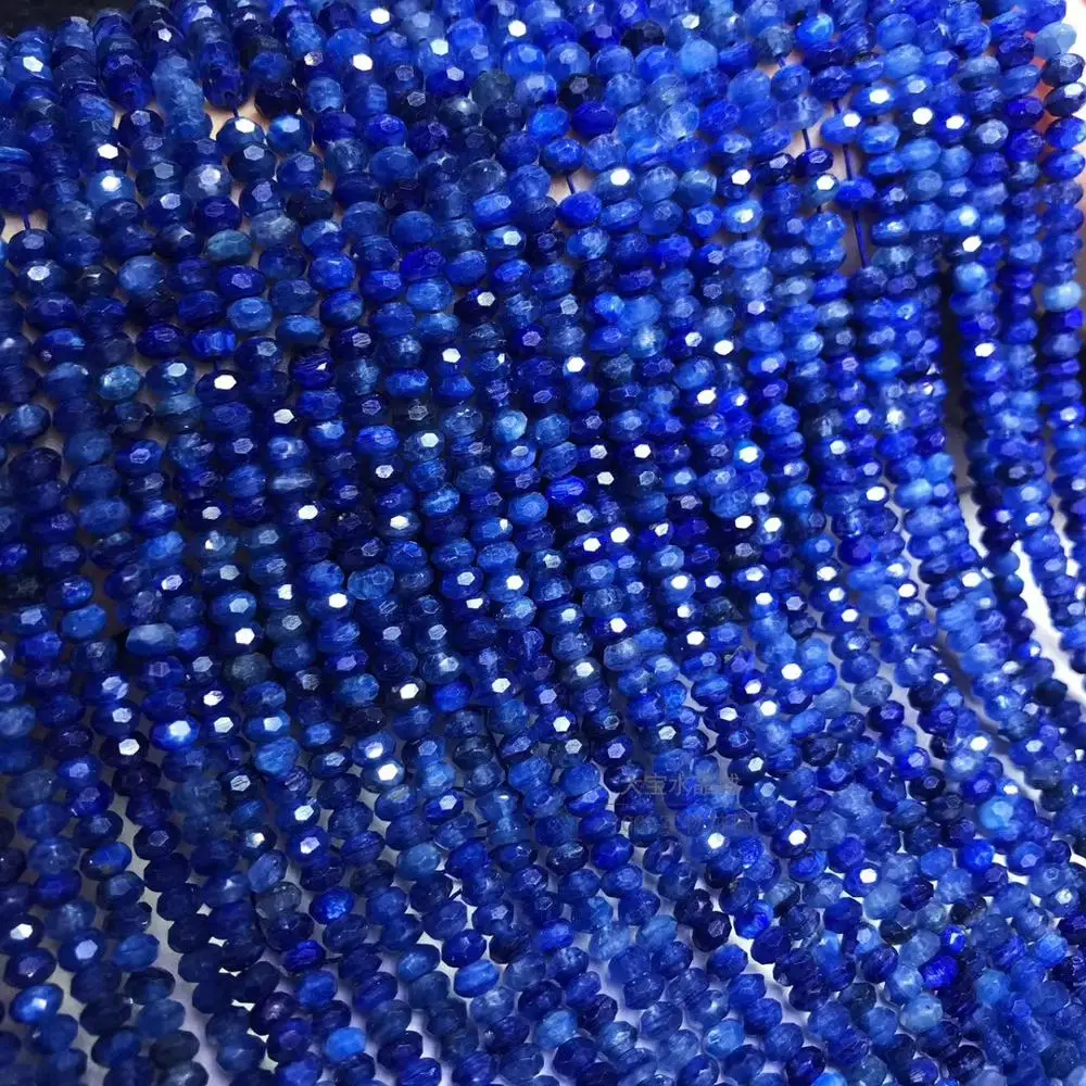 Круглые бусины синего кианита ограненные 3*5 мм 14 дюймов для изготовления